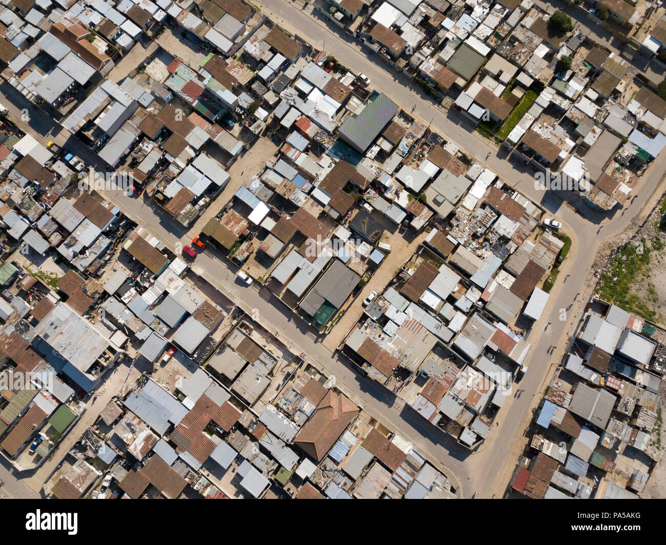 Vue aérienne sur un township en Afrique du Sud Banque D'Images