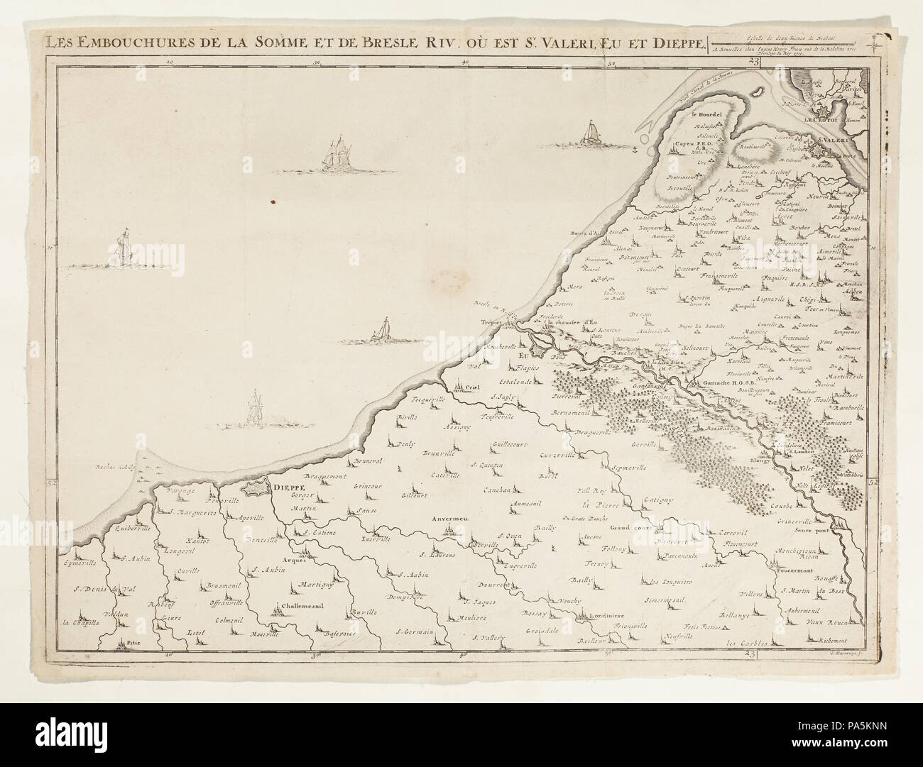 145 Karta över mynningarna jusqu'à la somme de la Bresle och med villes dans St Valery, ue och Dieppe, 1710 - Skoklosters slott - 98037 Banque D'Images