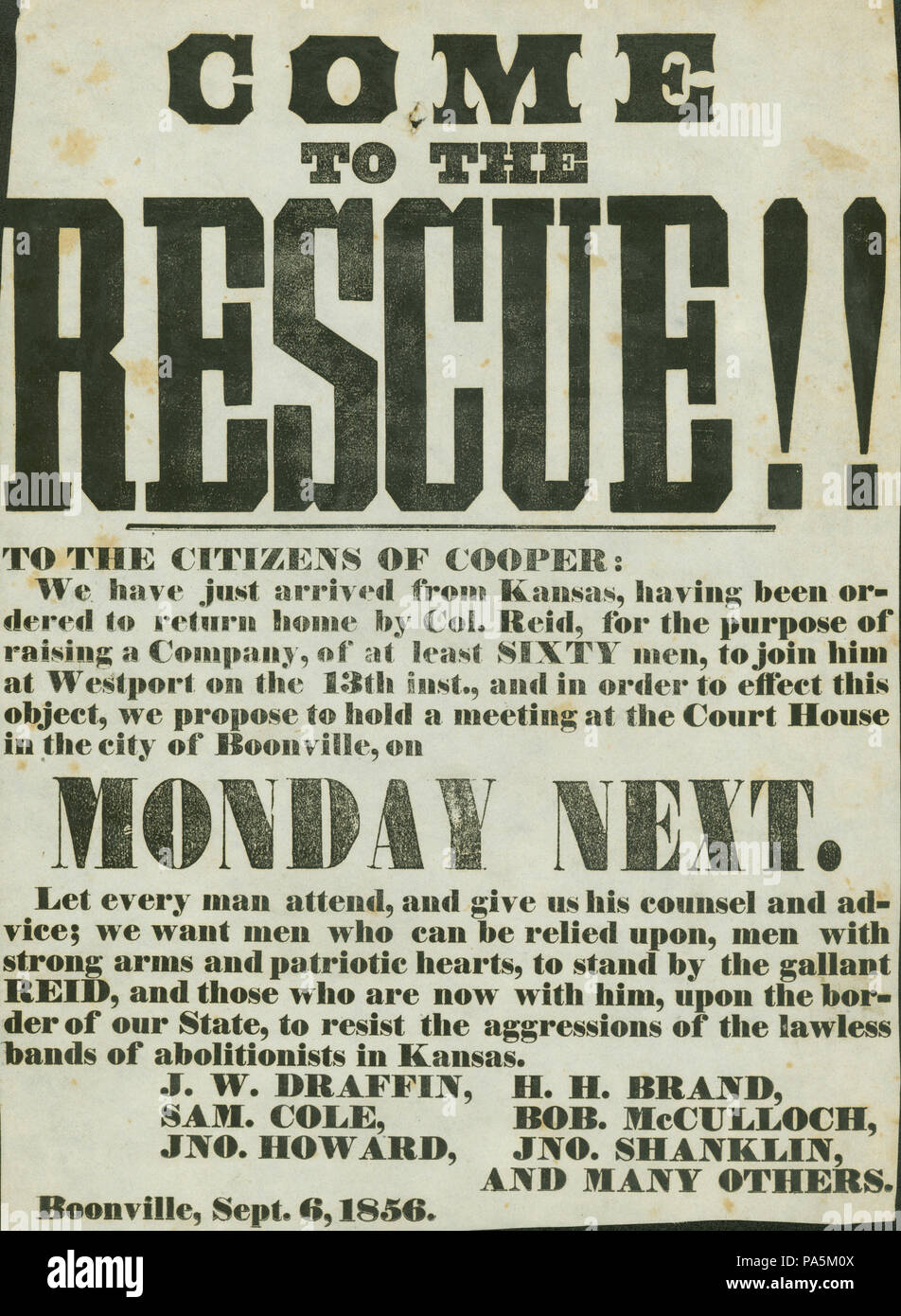Anti-abolitionnistes 140 Cougar- "au secours !", le 6 septembre 1856 Banque D'Images