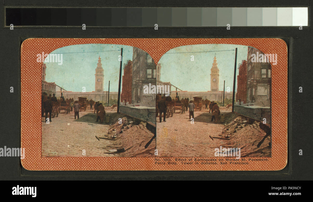 609 Effet de tremblement de terre sur la chaussée de la rue du marché, Ferry Building. Tour à distance, San Francisco (NYPL b11707375-G90F001 062F) Banque D'Images
