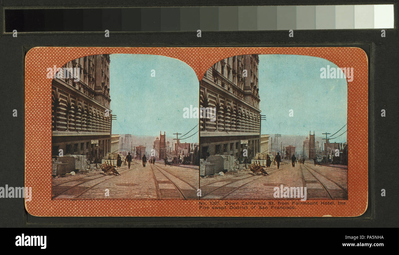 587, rue de la Californie vers le bas de l'hôtel Fairmont, l'incendie qui a ravagé de San Francisco (NYPL b11707375-G90F001 067F) Banque D'Images