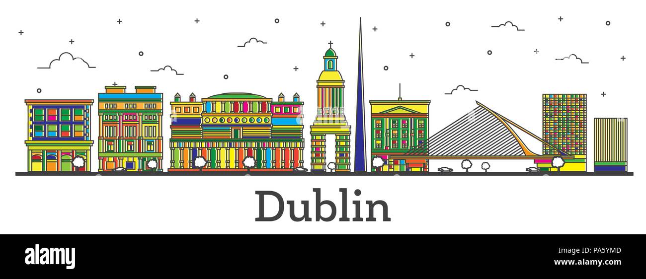 Contours Dublin Ireland Ville avec des bâtiments couleur isolé sur blanc. Vector Illustration. La ville de Dublin avec repères. Illustration de Vecteur
