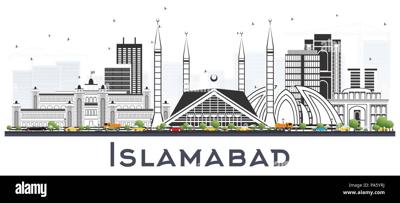 Islamabad au Pakistan sur les toits de la ville avec des bâtiments gris isolé sur blanc. Vector Illustration. Illustration de Vecteur