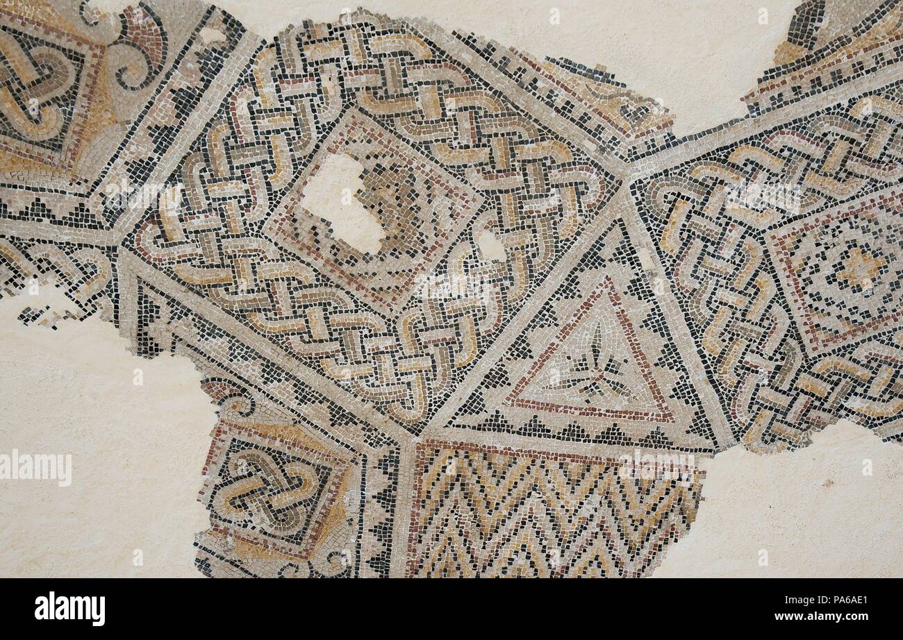 Mosaïques romaines, 1er siècle avant J.-C., dans la Villa romaine de Torre Llauder ou pouvez Llauder, Mataró, Barcelone, Catalogne, Espagne. Banque D'Images