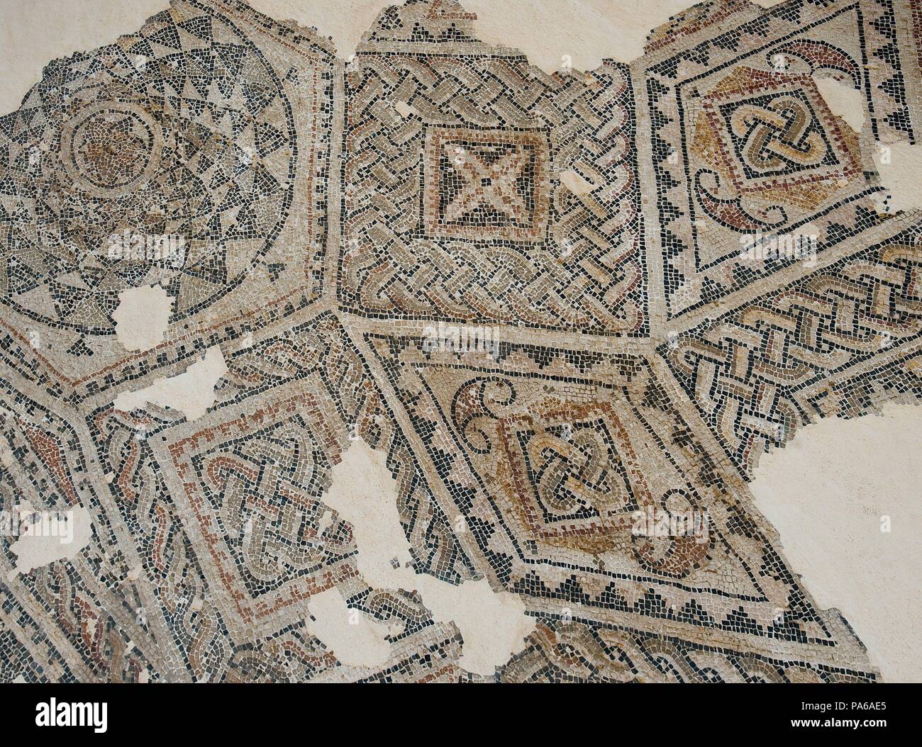 Mosaïques romaines, 1er siècle avant J.-C., dans la Villa romaine de Torre Llauder ou pouvez Llauder, Mataró, Barcelone, Catalogne, Espagne. Banque D'Images