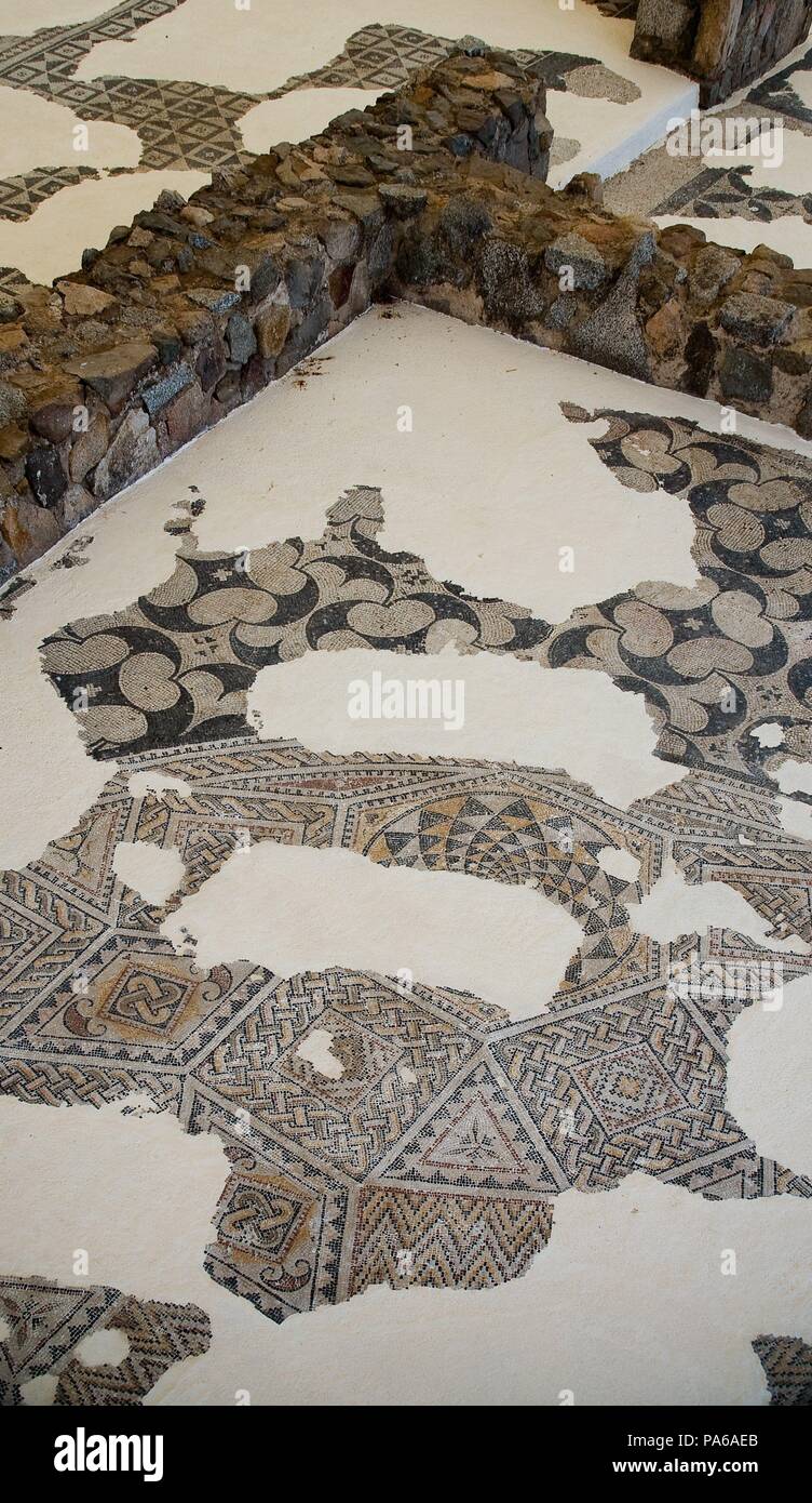 Mosaïques romaines, 1er siècle avant J.-C., dans la Villa romaine de Torre Llauder ou pouvez Llauder, Mataró, Barcelone, Catalogne, Espagne. Banque D'Images