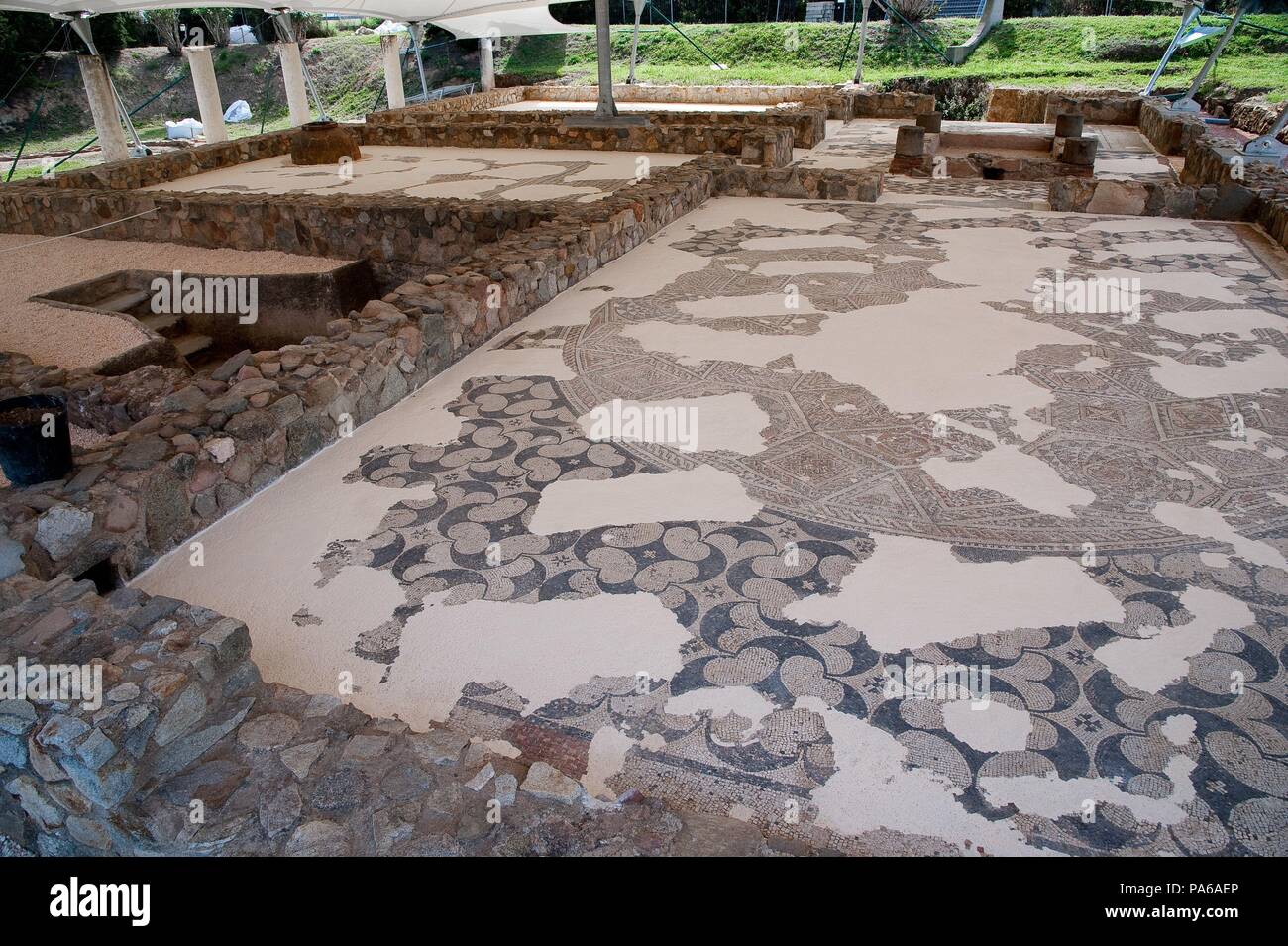 Mosaïques romaines, 1er siècle avant J.-C., dans la Villa romaine de Torre Llauder ou pouvez Llauder, Mataró, Barcelone, Catalogne, Espagne. Banque D'Images