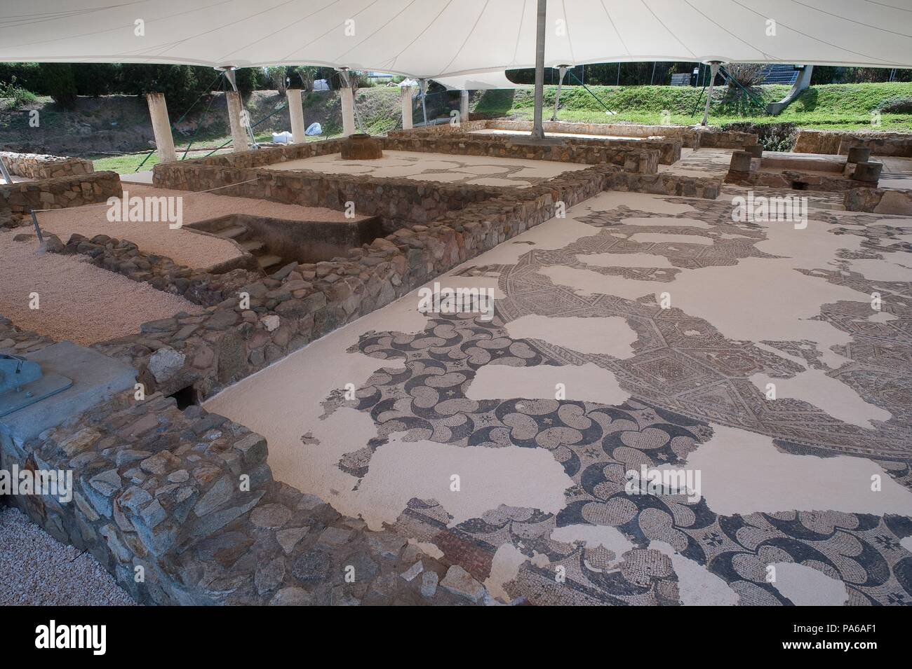 Mosaïques romaines, 1er siècle avant J.-C., dans la Villa romaine de Torre Llauder ou pouvez Llauder, Mataró, Barcelone, Catalogne, Espagne. Banque D'Images