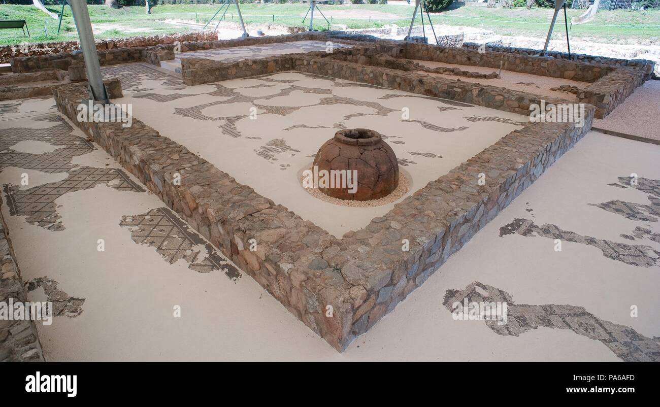 Mosaïques romaines, 1er siècle avant J.-C., dans la Villa romaine de Torre Llauder ou pouvez Llauder, Mataró, Barcelone, Catalogne, Espagne. Banque D'Images