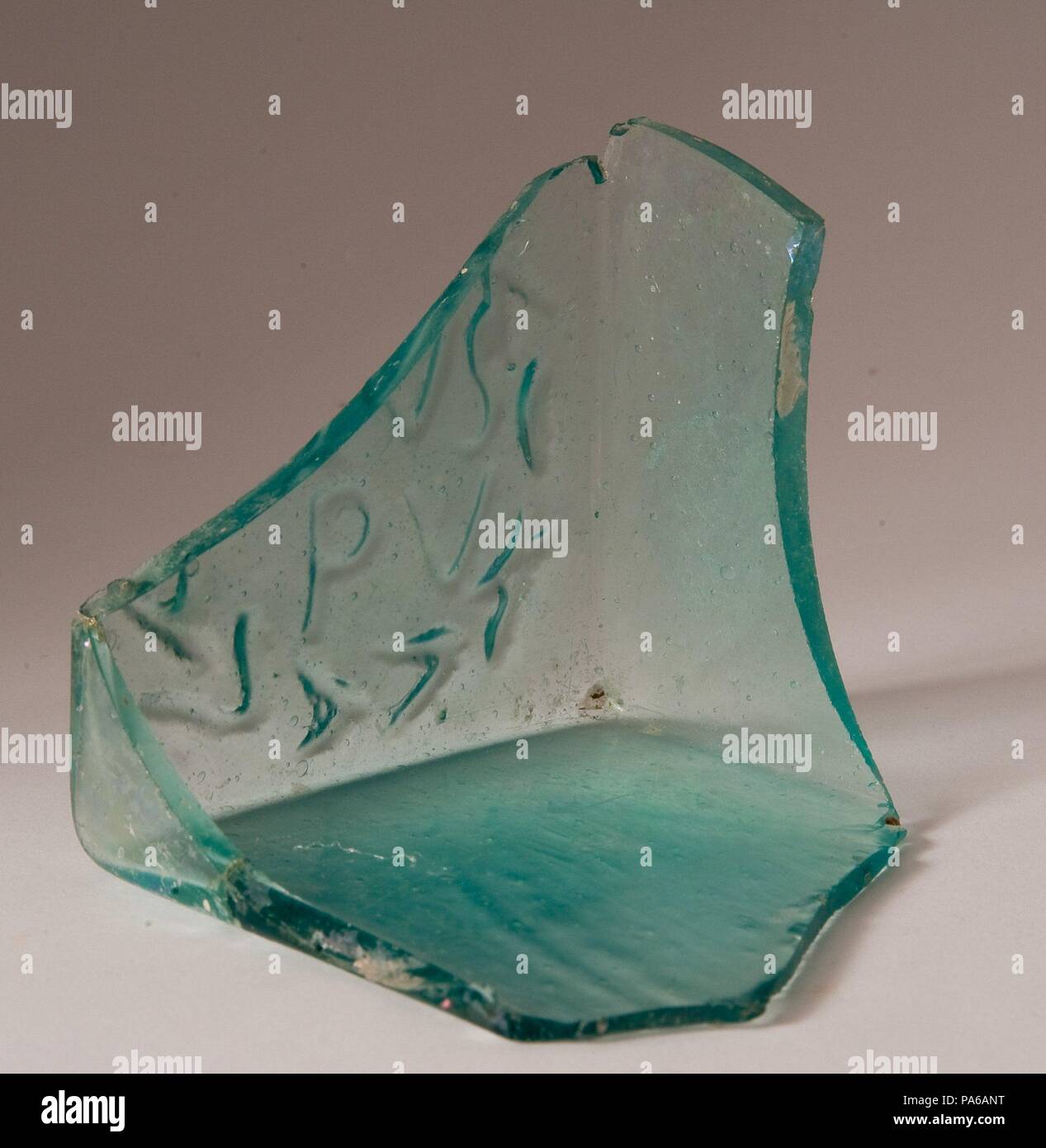 Fragment d'une ampoule en verre romain, 1er siècle avant J.-C., dans la Villa romaine de Torre Llauder ou pouvez Llauder, Mataró, Barcelone, Catalogne, Espagne. Musée : Musée de Mataró, Mataró, Barcelone, Catalogne, Espagne. Banque D'Images