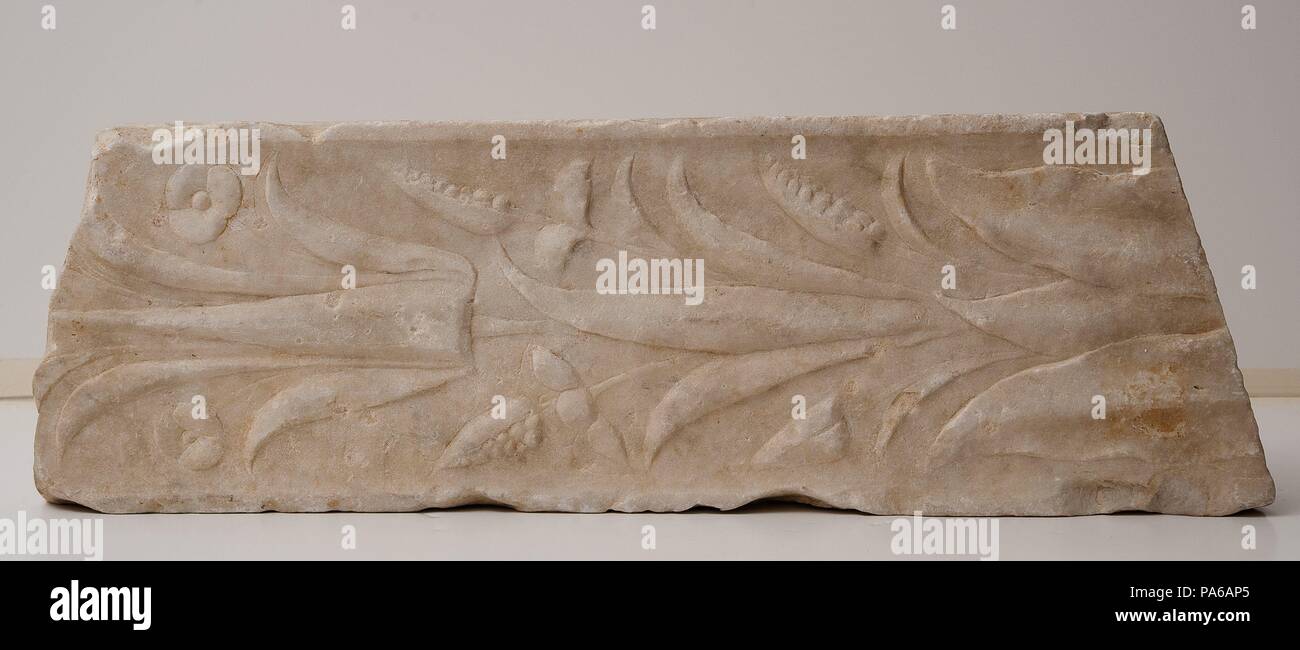 Fragment de pilastre romain, 1er siècle avant J.-C., dans la Villa romaine de Torre Llauder ou pouvez Llauder, Mataró, Barcelone, Catalogne, Espagne. Musée : Musée de Mataró, Mataró, Barcelone, Catalogne, Espagne. Banque D'Images