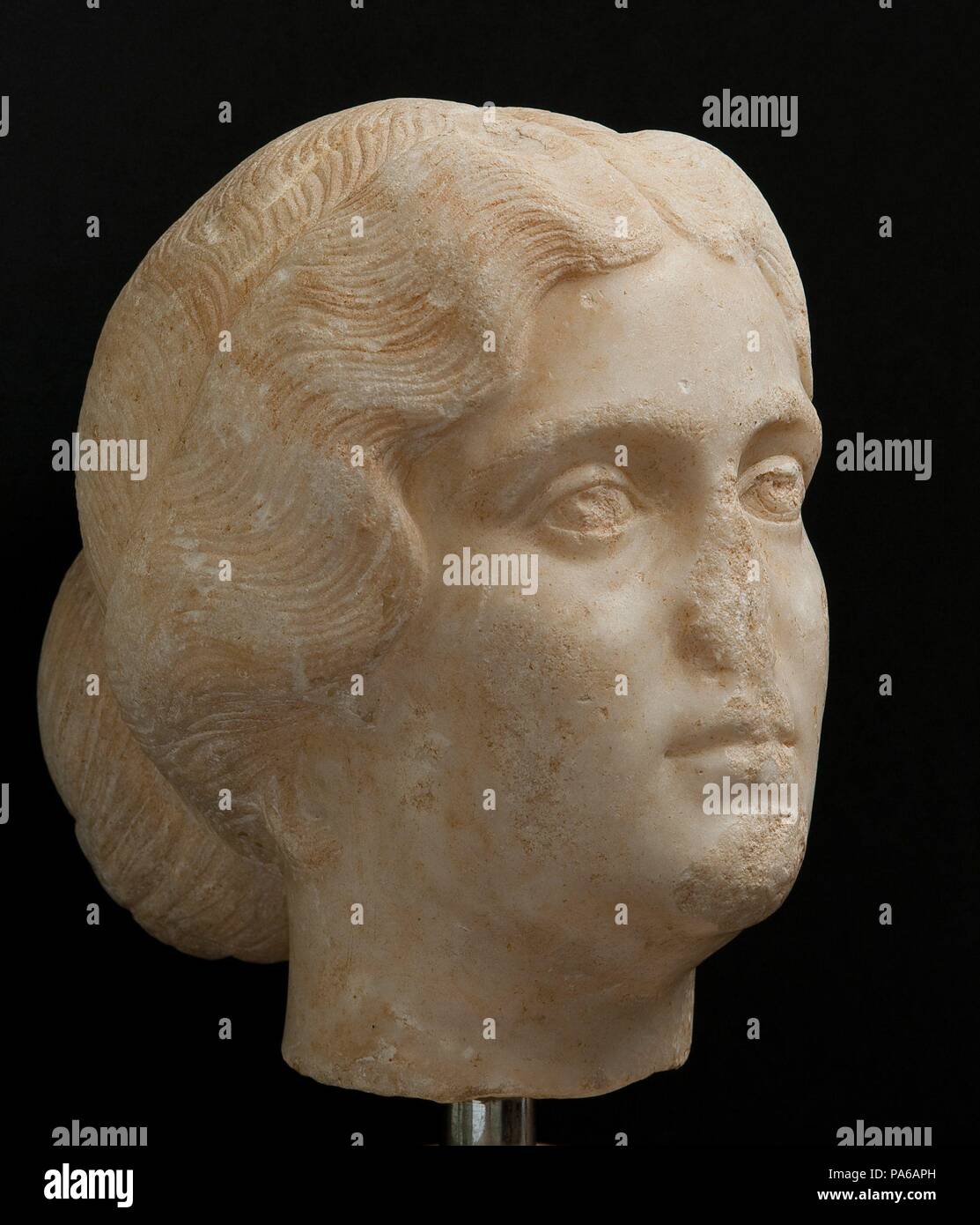 Femme chef de sculpture romaine, 1er siècle avant J.-C., dans la Villa romaine de Torre Llauder ou pouvez Llauder, Mataró, Barcelone, Catalogne, Espagne. Musée : Musée de Mataró, Mataró, Barcelone, Catalogne, Espagne. Banque D'Images