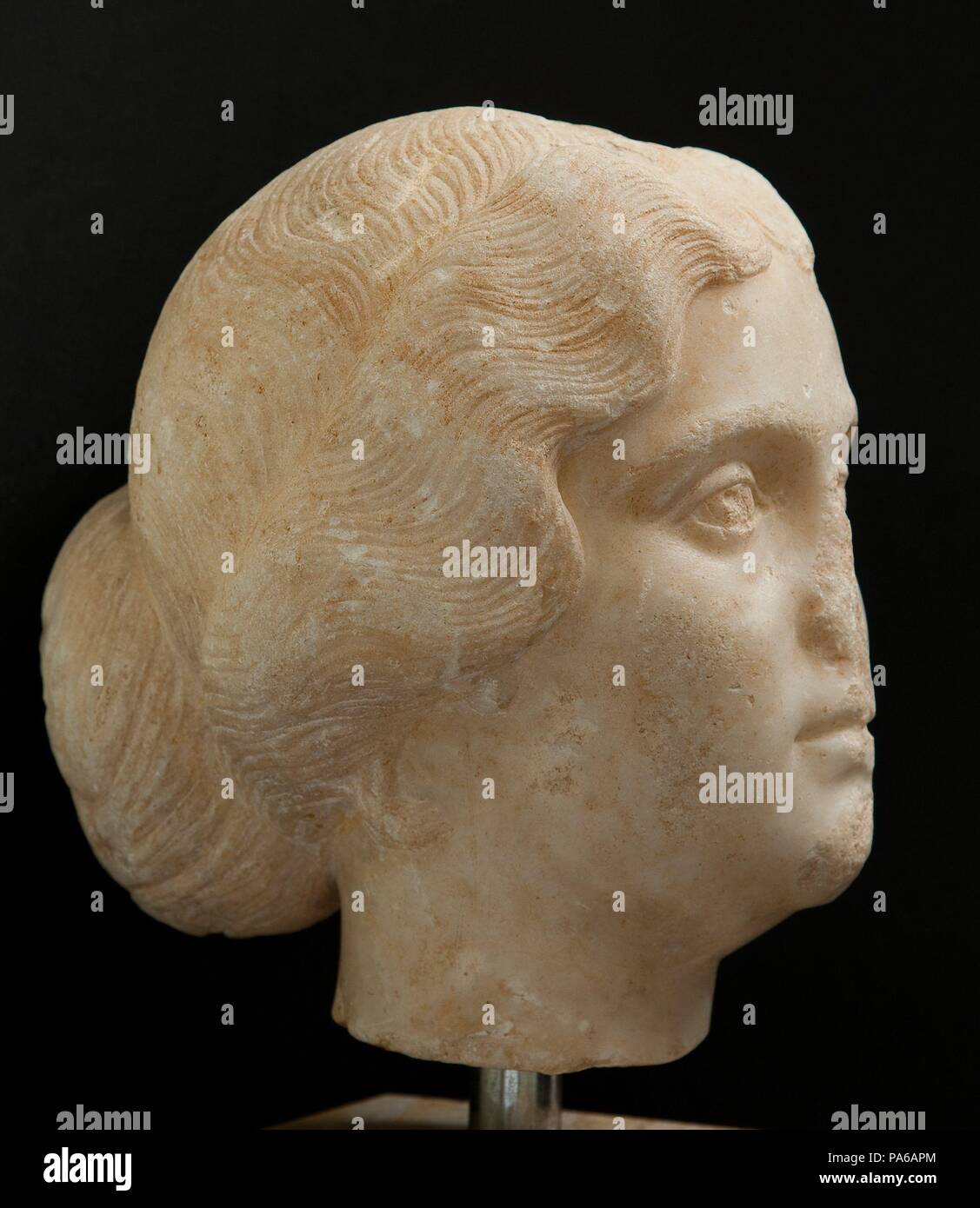 Femme chef de sculpture romaine, 1er siècle avant J.-C., dans la Villa romaine de Torre Llauder ou pouvez Llauder, Mataró, Barcelone, Catalogne, Espagne. Musée : Musée de Mataró, Mataró, Barcelone, Catalogne, Espagne. Banque D'Images