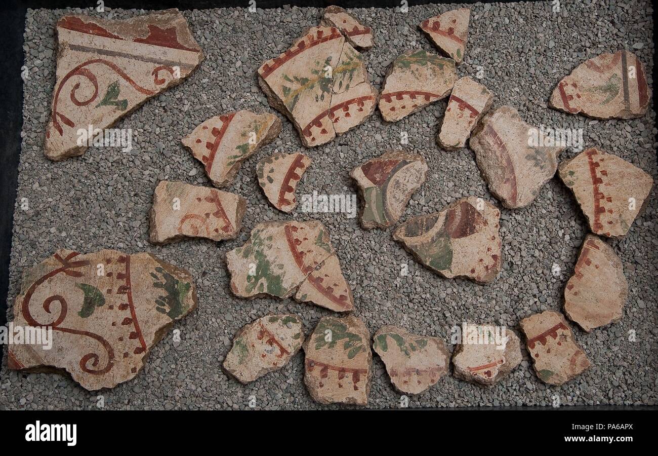 Décorées de stuc, 1er siècle avant J.-C., dans la Villa romaine de Torre Llauder ou pouvez Llauder, Mataró, Barcelone, Catalogne, Espagne. Musée : Musée de Mataró, Mataró, Barcelone, Catalogne, Espagne. Banque D'Images