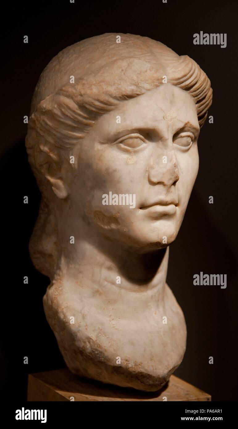 Buste femme romaine (l'empereur Auguste), 1er siècle avant J.-C., dans la Villa romaine de Torre Llauder ou pouvez Llauder, Mataró, Barcelone, Catalogne, Espagne. Musée : Musée de Mataró, Mataró, Barcelone, Catalogne, Espagne. Banque D'Images