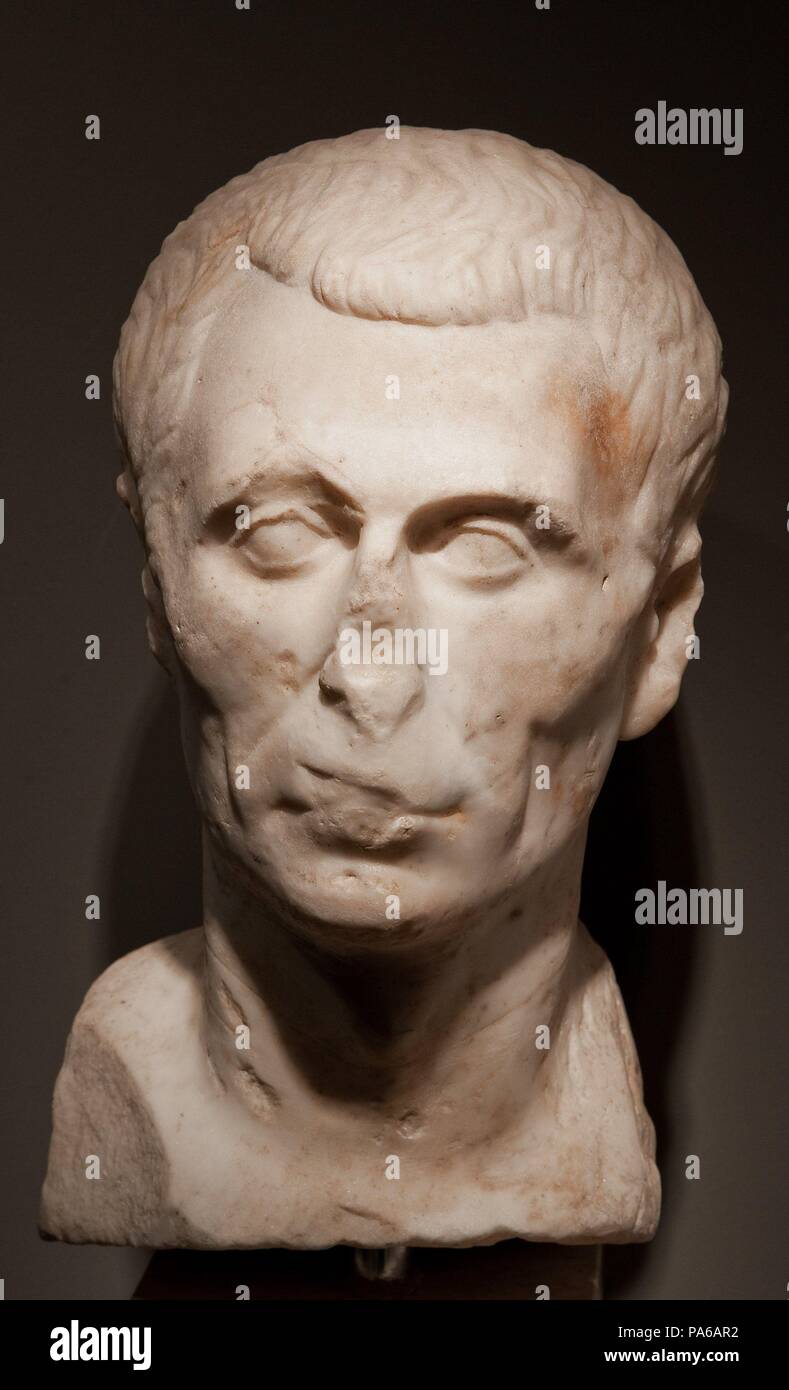 Buste masculin romain (époque de l'empereur Auguste), 1er siècle avant J.-C., dans la Villa romaine de Torre Llauder ou pouvez Llauder, Mataró, Barcelone, Catalogne, Espagne. Musée : Musée de Mataró, Mataró, Barcelone, Catalogne, Espagne. Banque D'Images