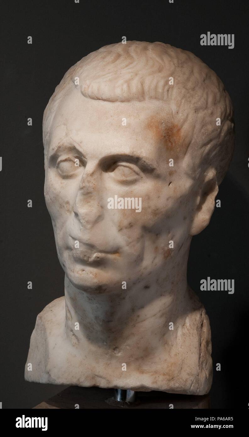 Buste masculin romain (époque de l'empereur Auguste), 1er siècle avant J.-C., dans la Villa romaine de Torre Llauder ou pouvez Llauder, Mataró, Barcelone, Catalogne, Espagne. Musée : Musée de Mataró, Mataró, Barcelone, Catalogne, Espagne. Banque D'Images