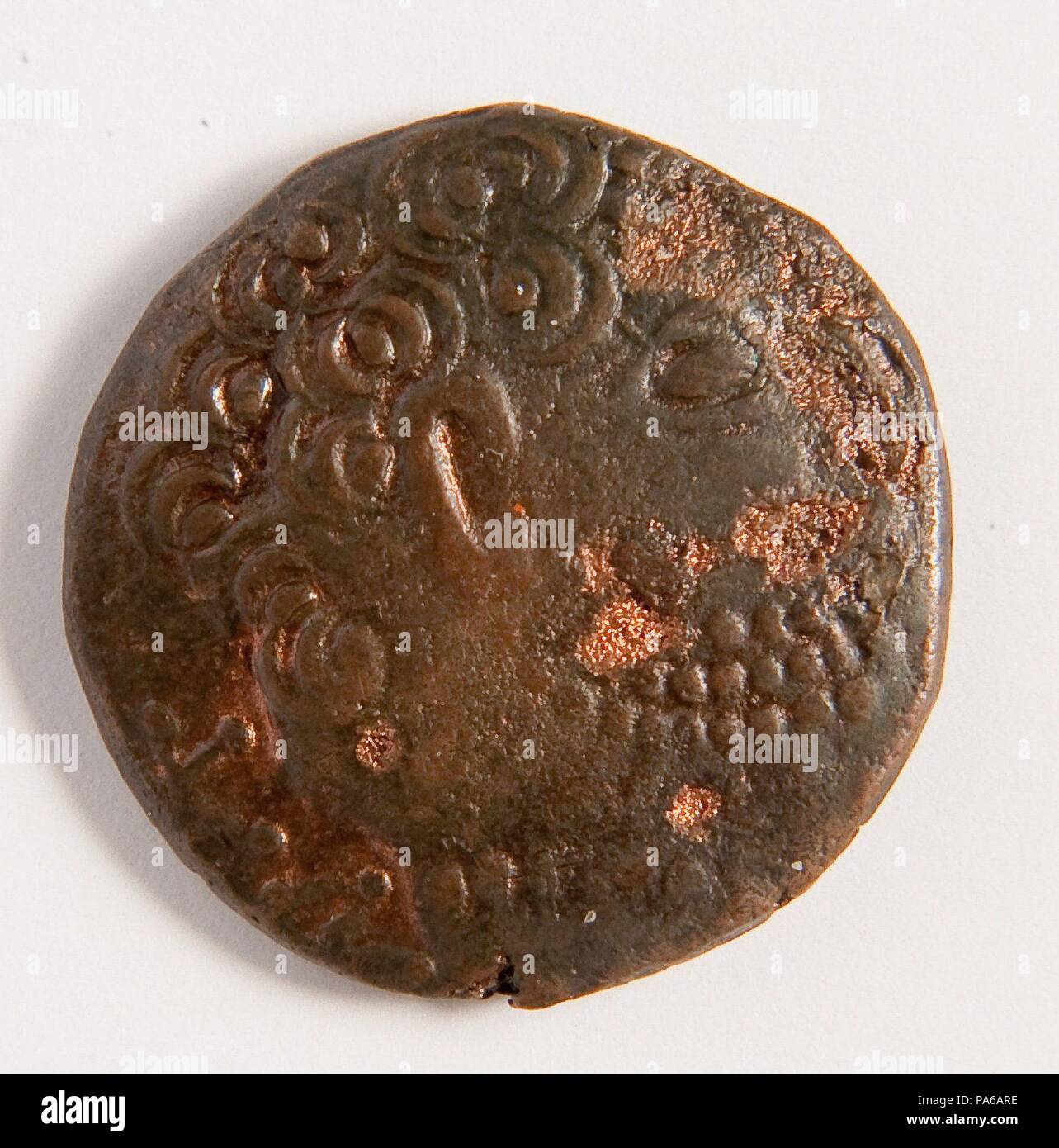 Pièce de monnaie romaine, 1er siècle avant J.-C., dans la Villa romaine de Torre Llauder ou pouvez Llauder, Mataró, Barcelone, Catalogne, Espagne. Musée : Musée de Mataró, Mataró, Barcelone, Catalogne, Espagne. Banque D'Images