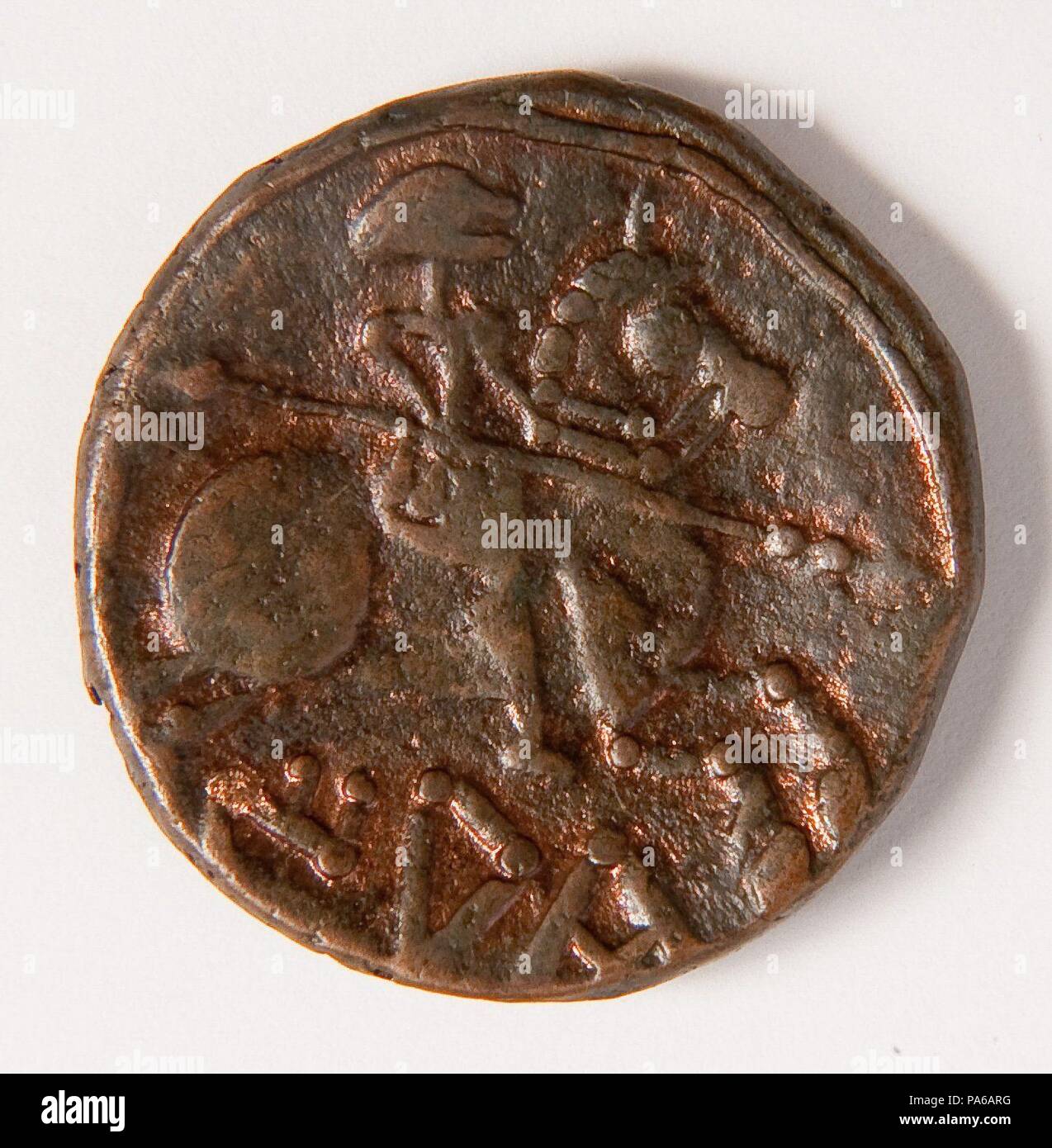 Pièce de monnaie romaine, 1er siècle avant J.-C., dans la Villa romaine de Torre Llauder ou pouvez Llauder, Mataró, Barcelone, Catalogne, Espagne. Musée : Musée de Mataró, Mataró, Barcelone, Catalogne, Espagne. Banque D'Images