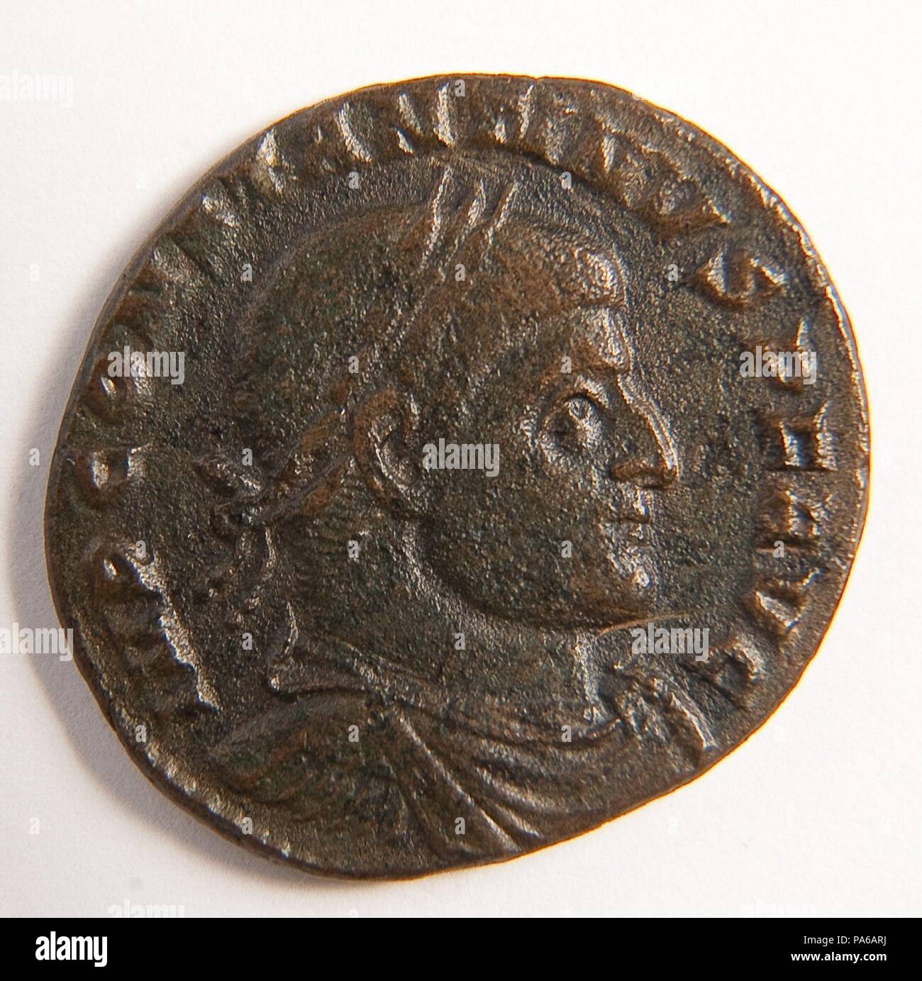 Pièce de monnaie romaine, 1er siècle avant J.-C., dans la Villa romaine de Torre Llauder ou pouvez Llauder, Mataró, Barcelone, Catalogne, Espagne. Musée : Musée de Mataró, Mataró, Barcelone, Catalogne, Espagne. Banque D'Images