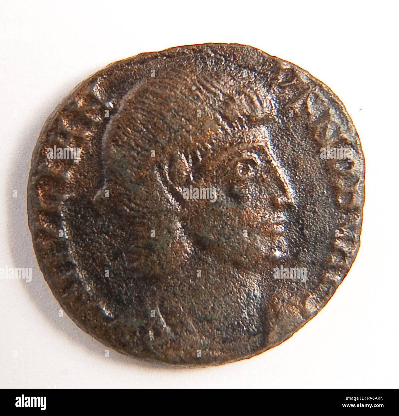 Pièce de monnaie romaine, 1er siècle avant J.-C., dans la Villa romaine de Torre Llauder ou pouvez Llauder, Mataró, Barcelone, Catalogne, Espagne. Musée : Musée de Mataró, Mataró, Barcelone, Catalogne, Espagne. Banque D'Images