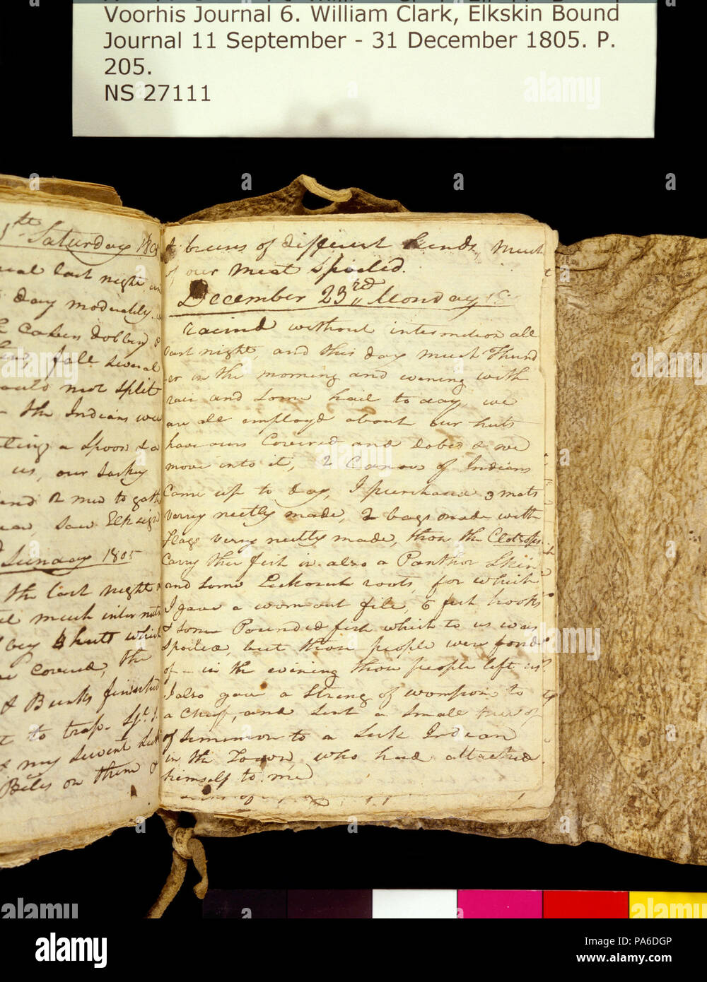 321 Clark Family Collection- Volume 6. Elkskin Journal, page 205, 1805, 22-23 décembre Banque D'Images
