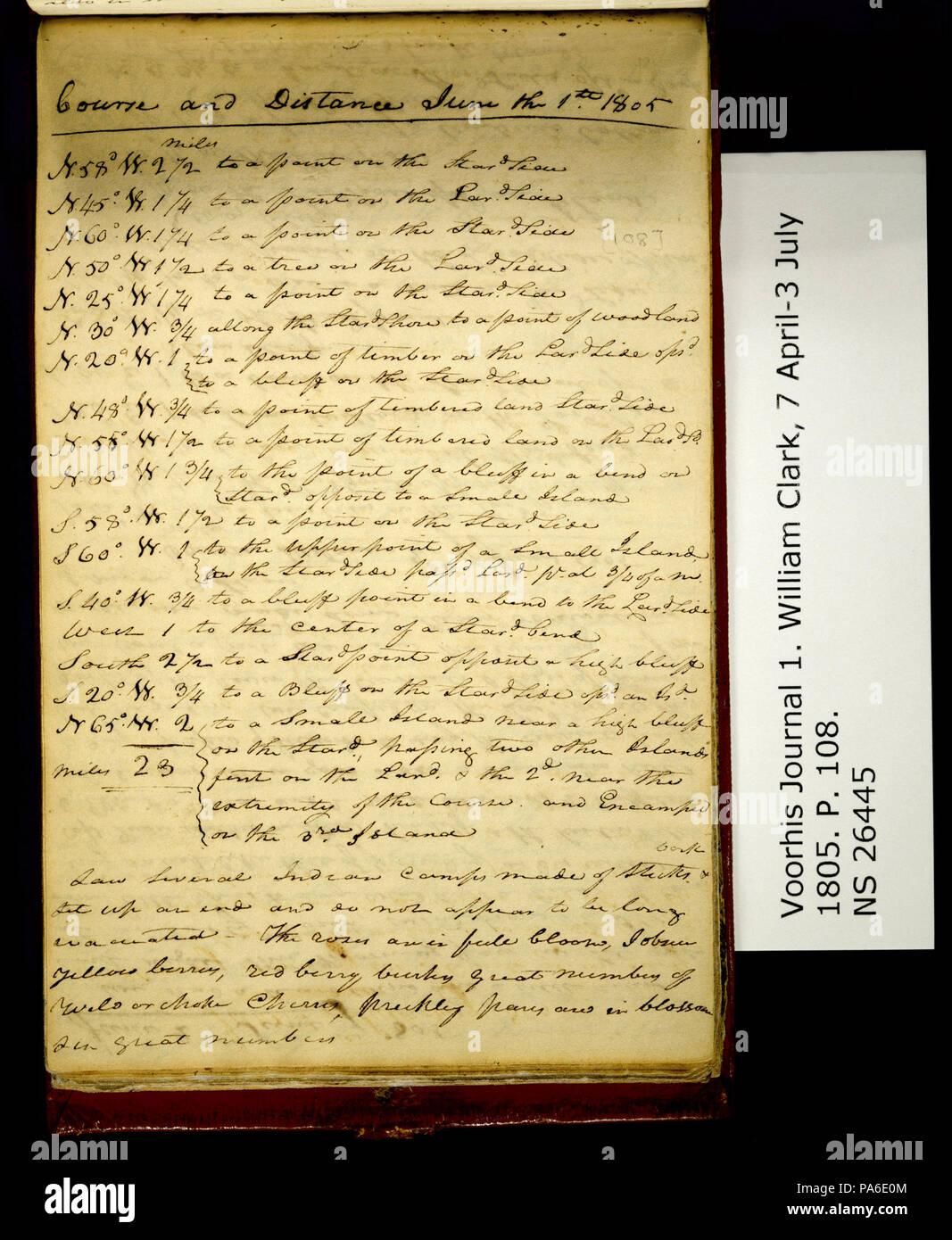 317 Clark Family Collection- Volume 1. Journal officiel No 1, Voorhis page 108, 1 juin 1805 Banque D'Images