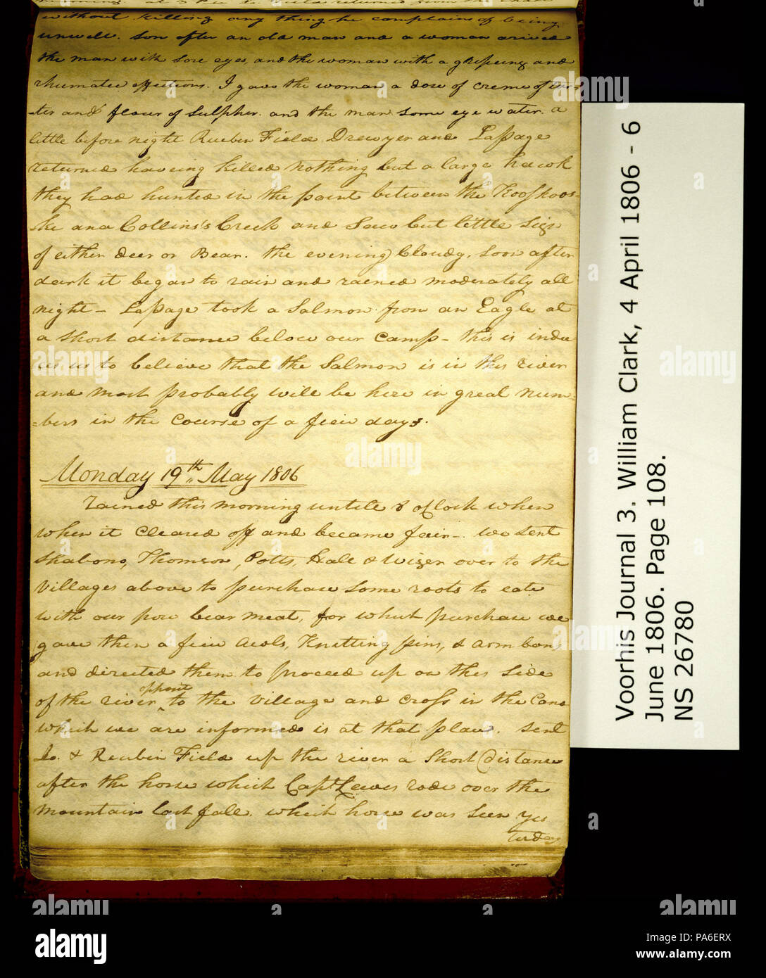 319 Clark Family Collection- Volume 3. Journal Voorhis no 3, page 108, 18 et 19 mai 1806 Banque D'Images