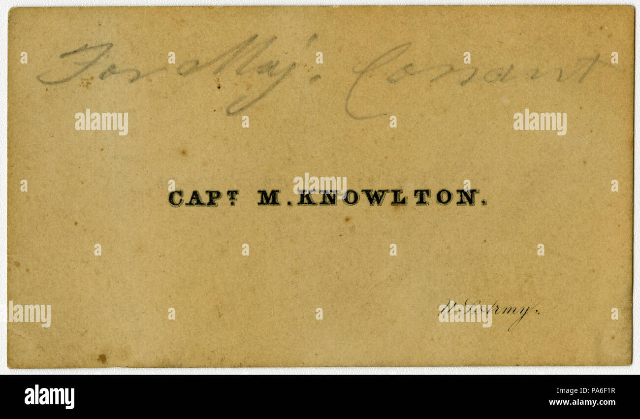 268 carte d'appel. Le Capitaine M. Knowlton, U.S. Army, Septembre 1862 Banque D'Images