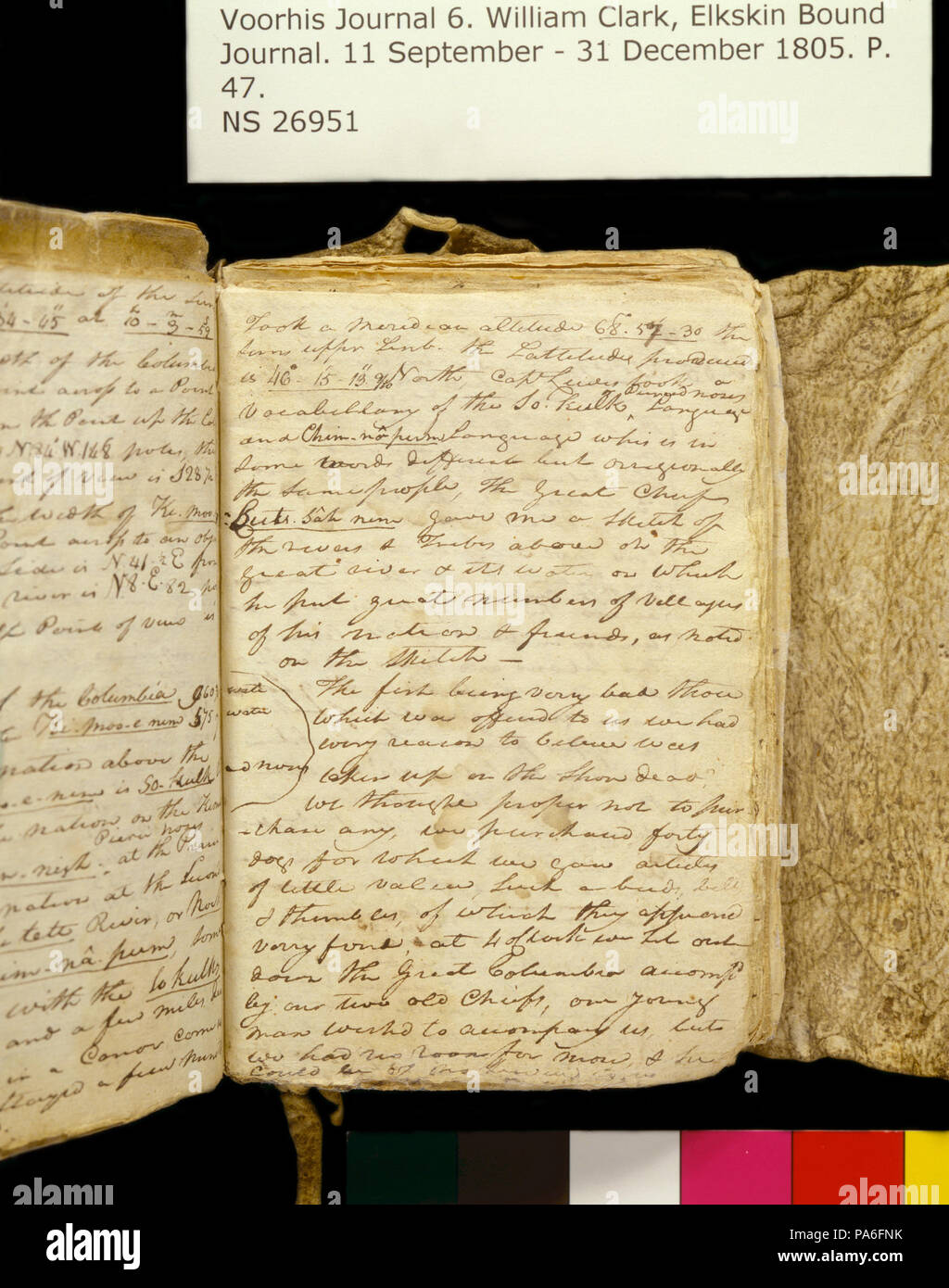 321 Clark Family Collection- Volume 6. Elkskin Journal, page 47, Octobre 18, 1805 Banque D'Images
