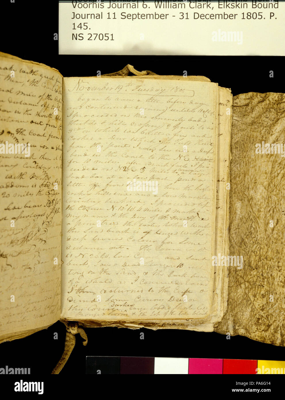 321 Clark Family Collection- Volume 6. Elkskin Journal, page 145, novembre 19, 1805 Banque D'Images