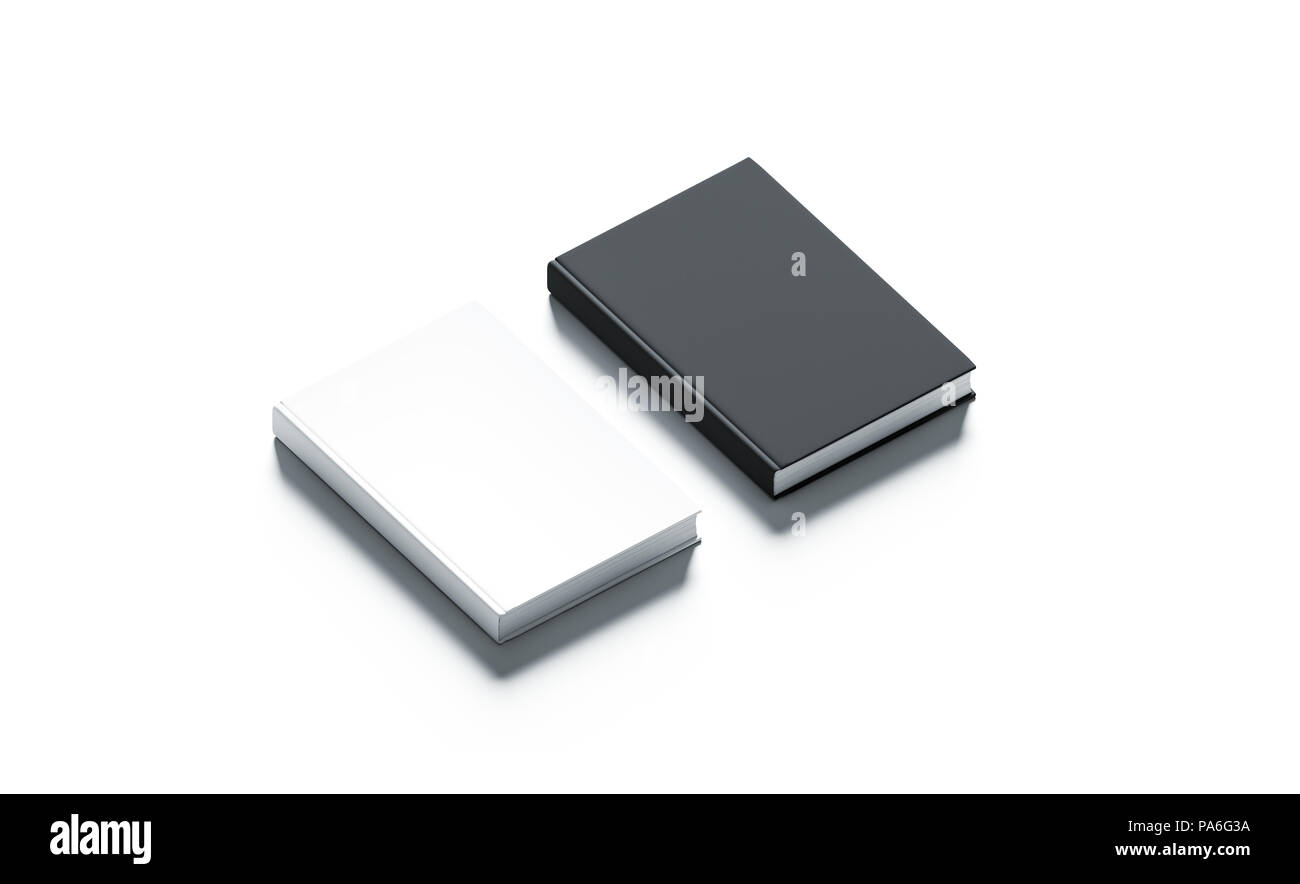 Vide noir et blanc livres mock up ensemble, rendu 3d. Couvercle de l'ordinateur portable vide maquettes, isolé. Modèle de marque de la librairie. Manuel ordinaire w Banque D'Images