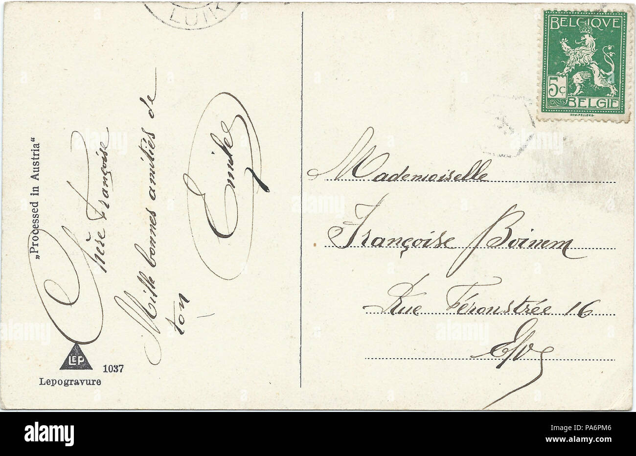 . Nederlands : Mooi handschrift op briefkaart . 1912 stamp 173 dos carte postale avec bonne écriture Banque D'Images