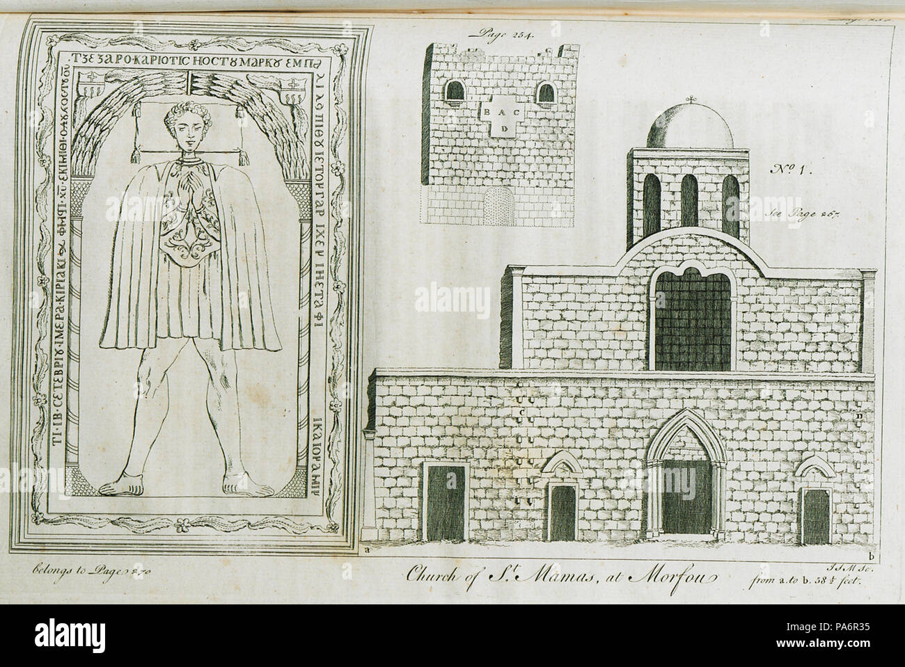 Stèle funéraire 21 à l'église de Panagia Acheiropoietos, Kyrenia, Chypre 2 partie de l'avant du château de colosse, L - 1754 - Alexander Drummond Banque D'Images