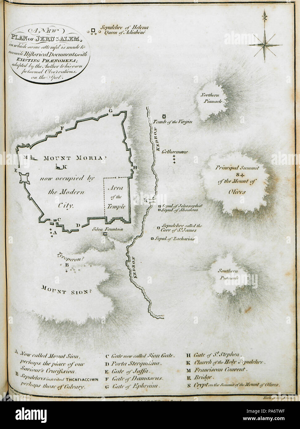 10 Un nouveau plan de Jérusalem où certains tente de concilier avec les documents historiques phaenomena adapté - Edward Clarke Daniel - 1824 Banque D'Images