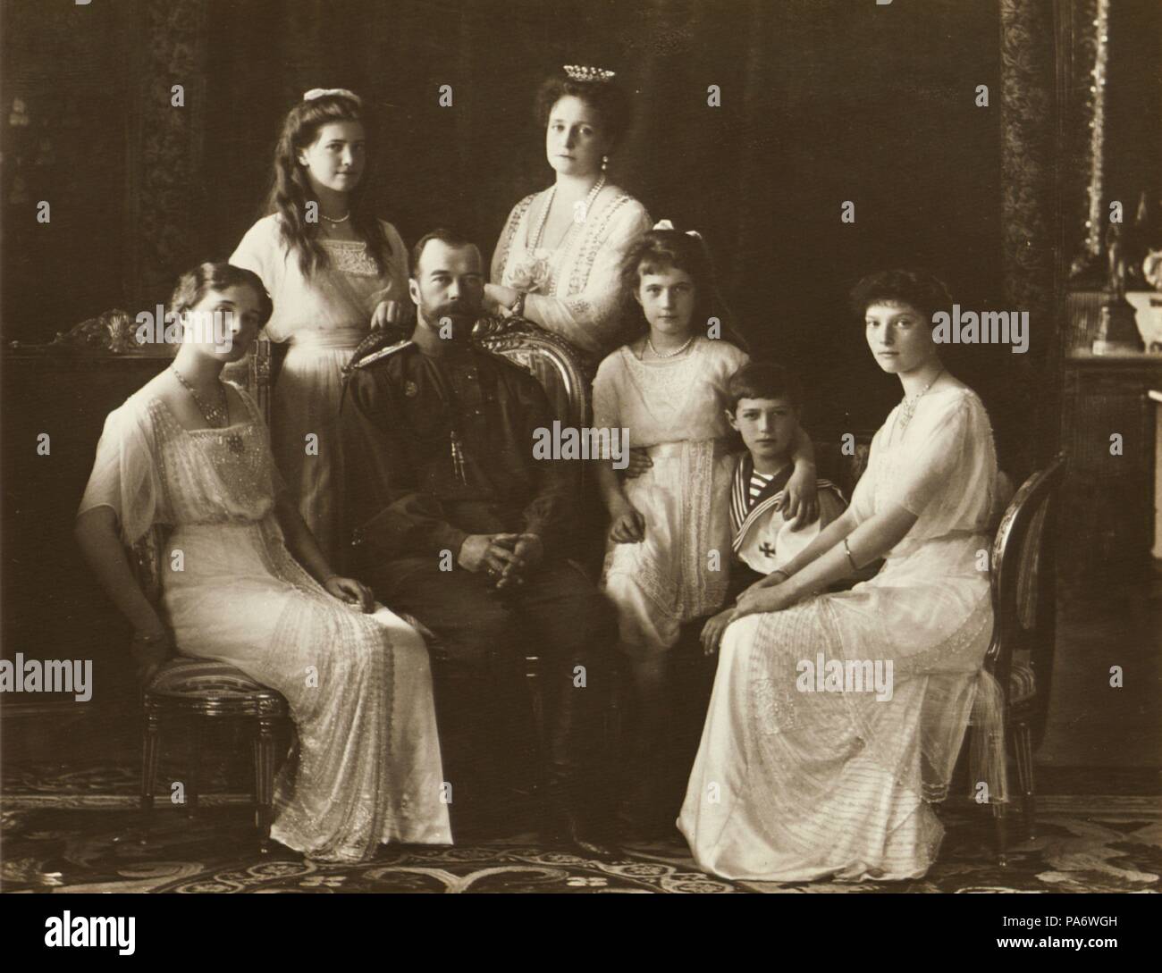 La famille du tsar Nicolas II de Russie. Musée : archives d'état de la Fédération de Russie (GARF). Banque D'Images