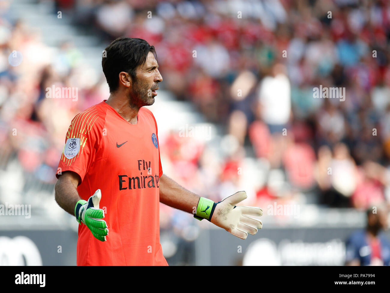 21 juillet 2018, l'Autriche, Klagenfurt - Soccer : International Champions Cup, FC Bayern Munich vs Paris Saint-Germain au stade Wörthersee : PSG gardien Gianluigi Buffon . Photo : Erwin Scheriau/dpa Banque D'Images