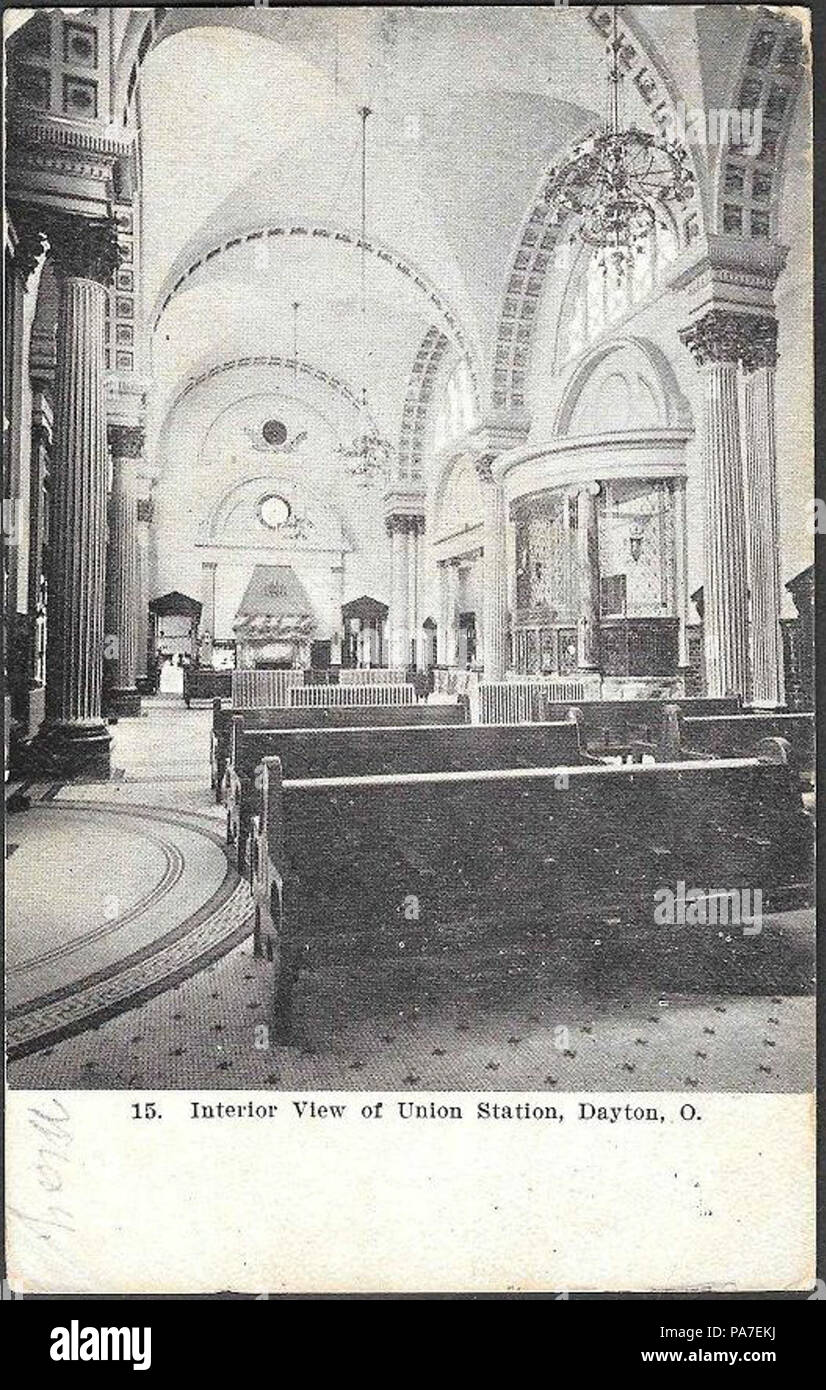 L'intérieur de la gare Union de Dayton 375 Carte postale 1908 Banque D'Images