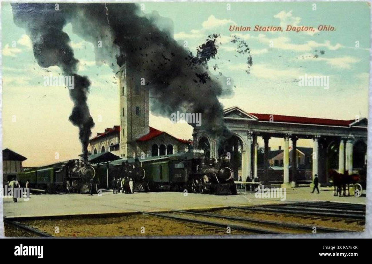 La gare Union de Dayton 375 Carte postale 1911 Banque D'Images