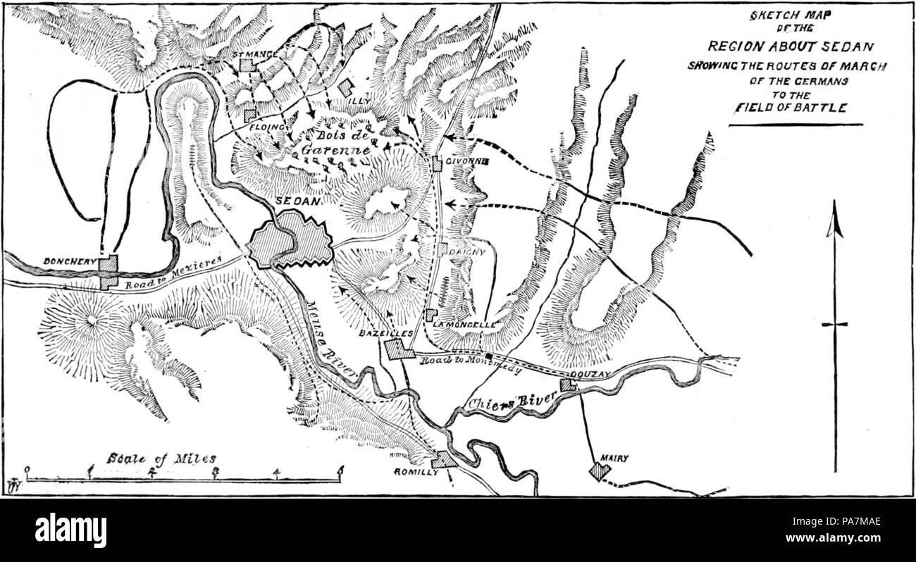 377 Batailles décisives depuis le Waterloo-Sketch plan de la région de Sedan montrant les routes de mars des allemands sur le champ de bataille Banque D'Images