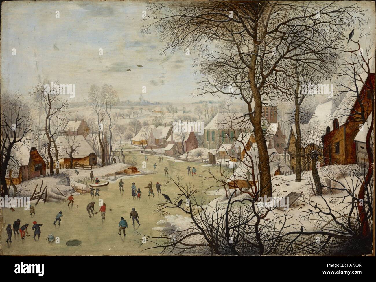 Paysage d'hiver avec un piège à oiseaux. Brukenthal National Museum : Muzeul, Sibiu. Banque D'Images