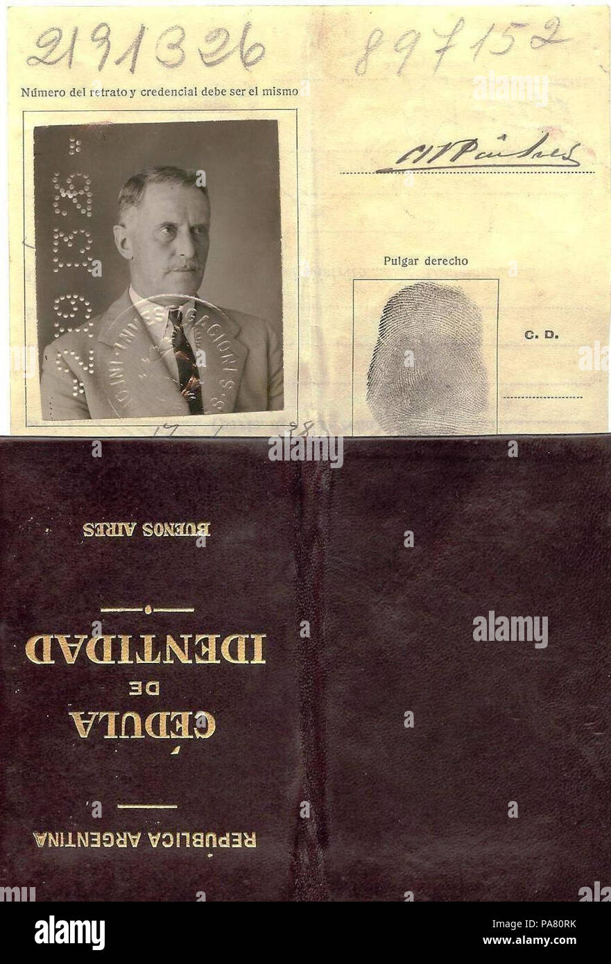 43 C P N Raikes, carte d'identité Argentine 1938 Banque D'Images