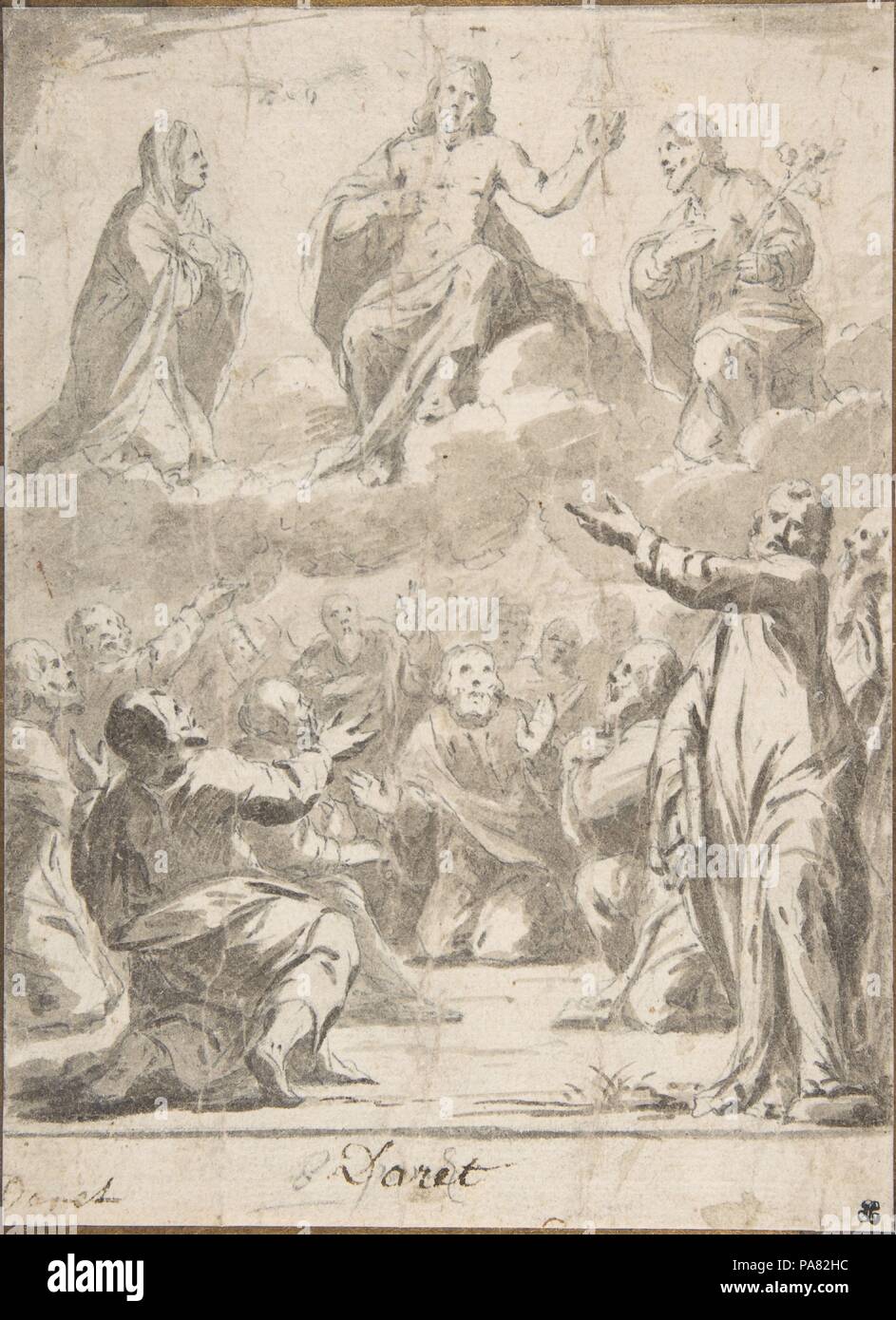 Le Christ Ressuscité entre la Vierge et saint Joseph, apparaissant à Saint Pierre et les autres Apôtres. Artiste : Jean Daret (Français, Bruxelles 1613/15-1668 Aix-en-Provence). Dimensions : 6 5/8 x 4 7/8 in. (16,9 x 12,4 cm). Musée : Metropolitan Museum of Art, New York, USA. Banque D'Images