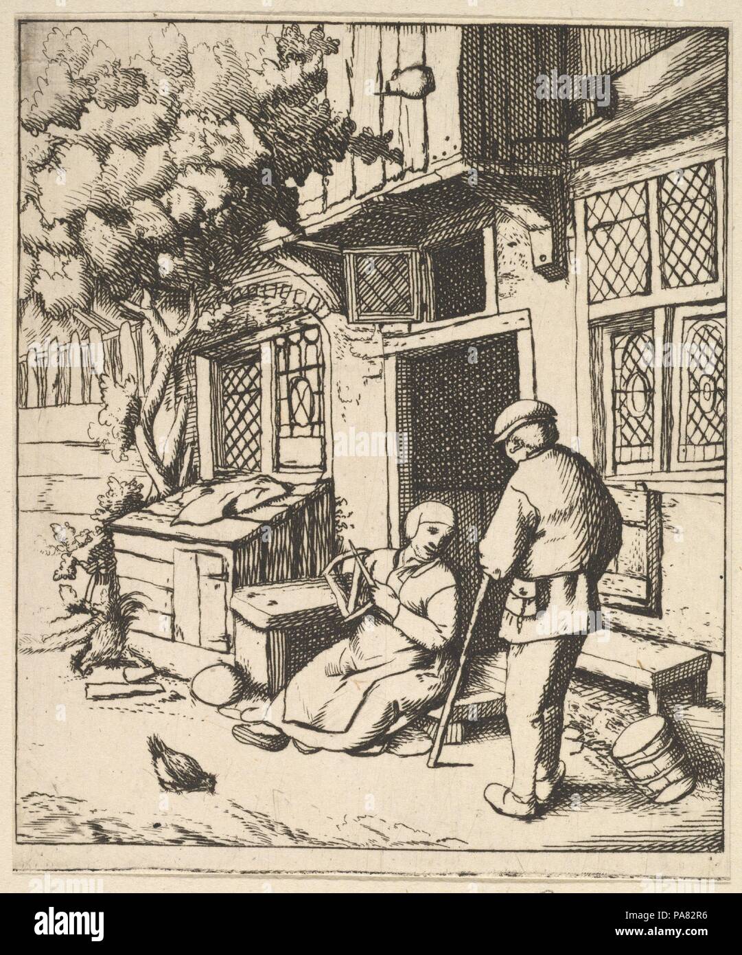 Le dévidoir. Artiste : Après le Hollandais Adriaen van Ostade (1610-1685), Haarlem Haarlem. Fiche Technique : Dimensions : 3 × 15/16 3 1/4 in. (10 × 8,3 cm). Date : 1610-85. Musée : Metropolitan Museum of Art, New York, USA. Banque D'Images