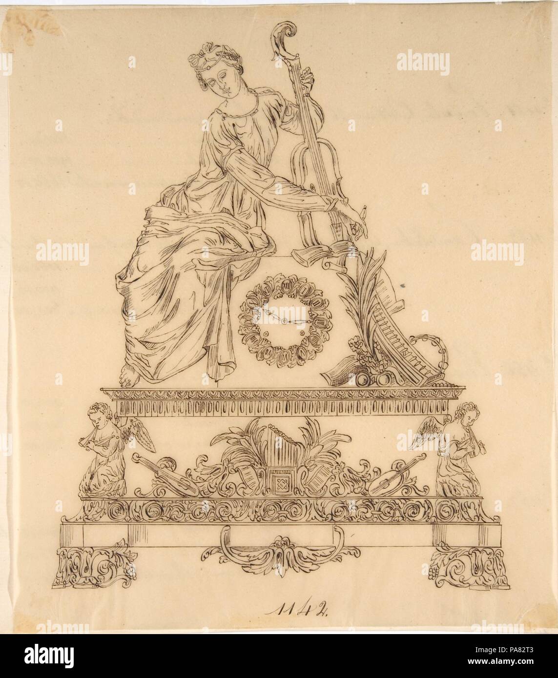 Conception d'un pendule. Artiste : Anonymous, le français, 19e siècle. Dimensions : image : 10 3/8 x 9 1/16 in. (26,3 x 23 cm). Date : du 19e siècle. Musée : Metropolitan Museum of Art, New York, USA. Banque D'Images