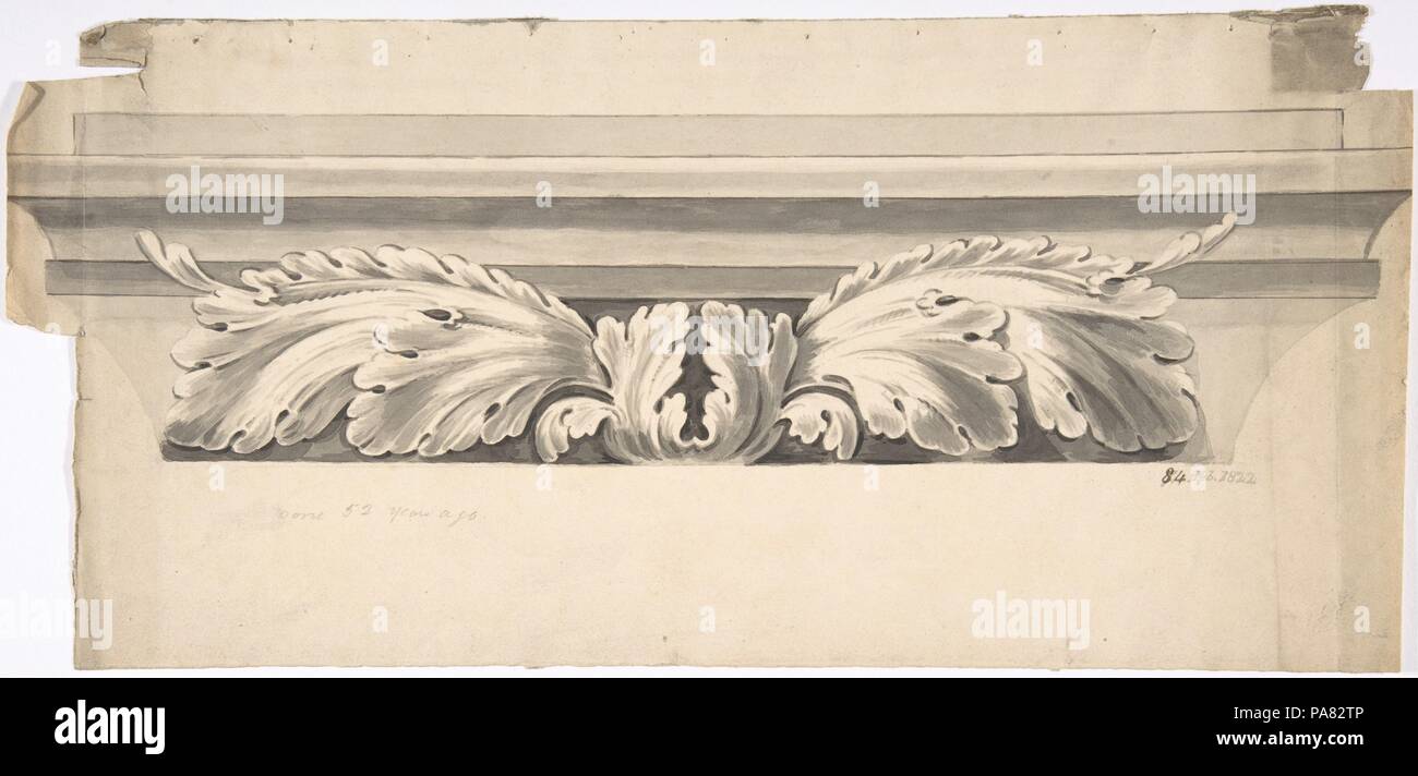Conception pour un entablement sculpté d'Acanthus. Artiste : Anonyme, britannique, 19e siècle. Fiche technique : Dimensions : 7 x 15 in. (17,8 x 38,1 cm). Date : 1822. Musée : Metropolitan Museum of Art, New York, USA. Banque D'Images