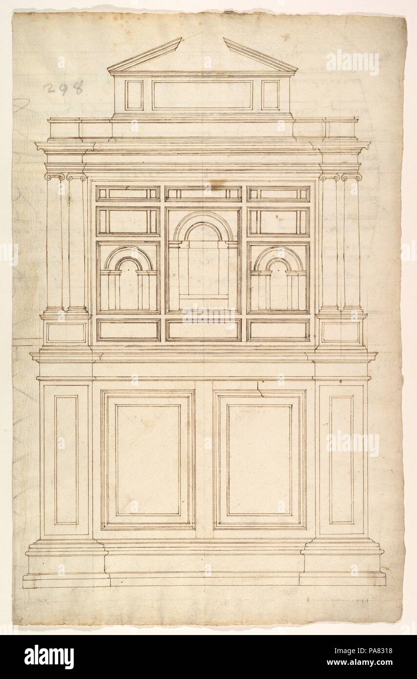 Placard de la Cour (recto) ; demi-page de rectangles, chiffres et des lettres (verso). Artiste : Anonymous, le français, 16ème siècle. Fiche technique : Dimensions : 17 1/4 x 11 in. (43,8 x 27,9 cm). Date : le 16ème siècle. Musée : Metropolitan Museum of Art, New York, USA. Banque D'Images