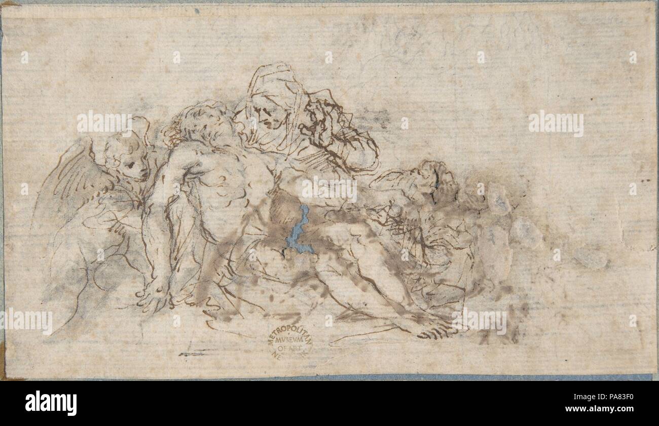 Pietà. Artiste : Anonyme, Italien, bolognaise, 17e siècle. Dimensions : 3-13/16 x 6-5/8 in. (9,7 x 16,8 cm). Date : le 17e siècle. Musée : Metropolitan Museum of Art, New York, USA. Banque D'Images
