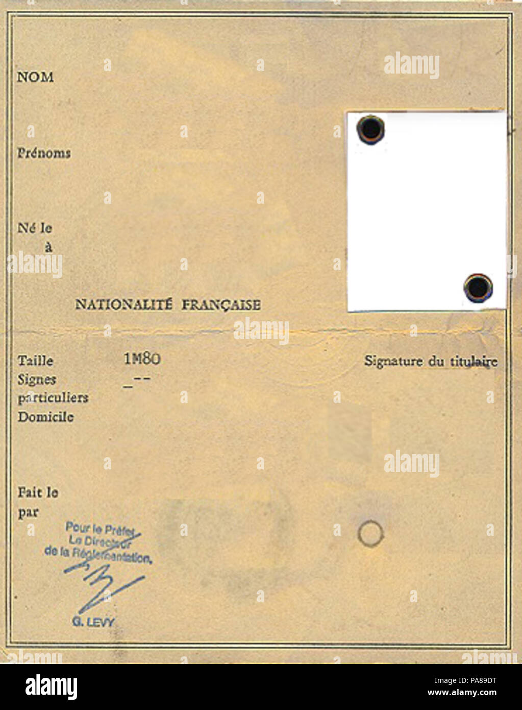 96 Carte d'identité française avant 1988 Banque D'Images