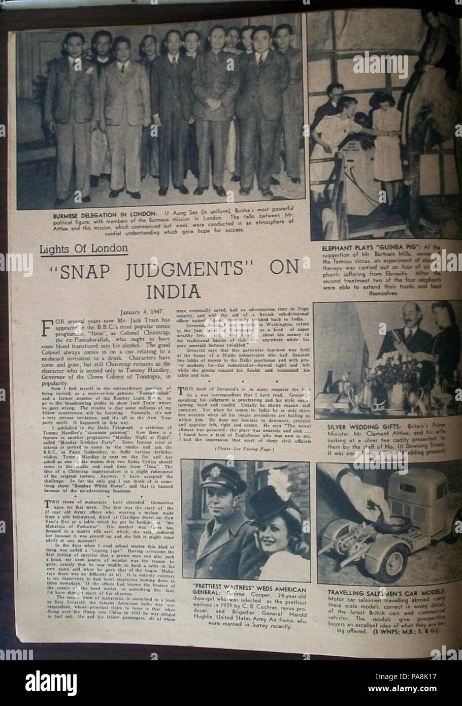 122 l'Hebdomadaire Illustré de l'Inde, le 26 janvier, 1947 01 Banque D'Images